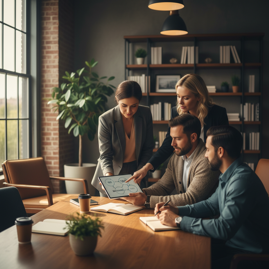 Une équipe de PME discute de SEO local avec un expert.