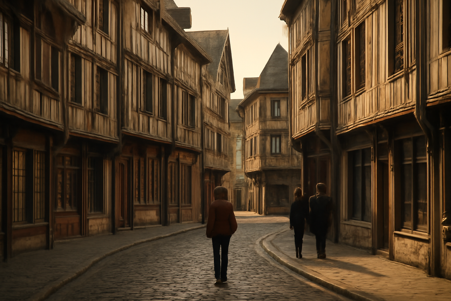 Ruelle médiévale pavée avec maisons à pans de bois à Troyes.