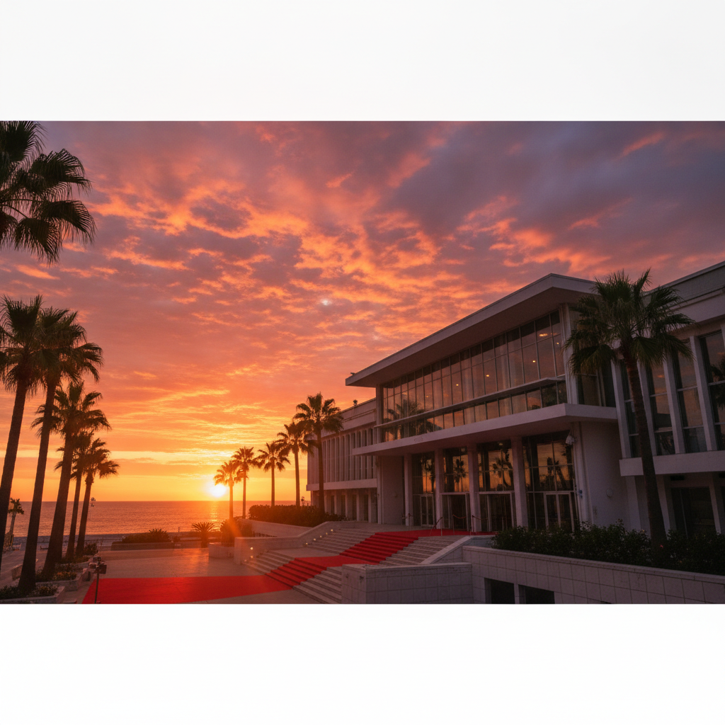 Palais des Festivals à Cannes au coucher du soleil, Côte d'Azur.
