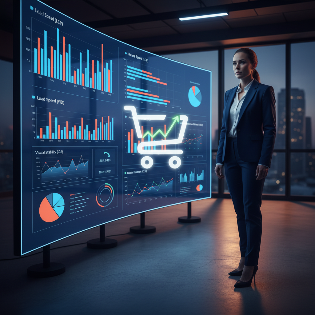 Professionnel analysant des graphiques de performance web et conversion.