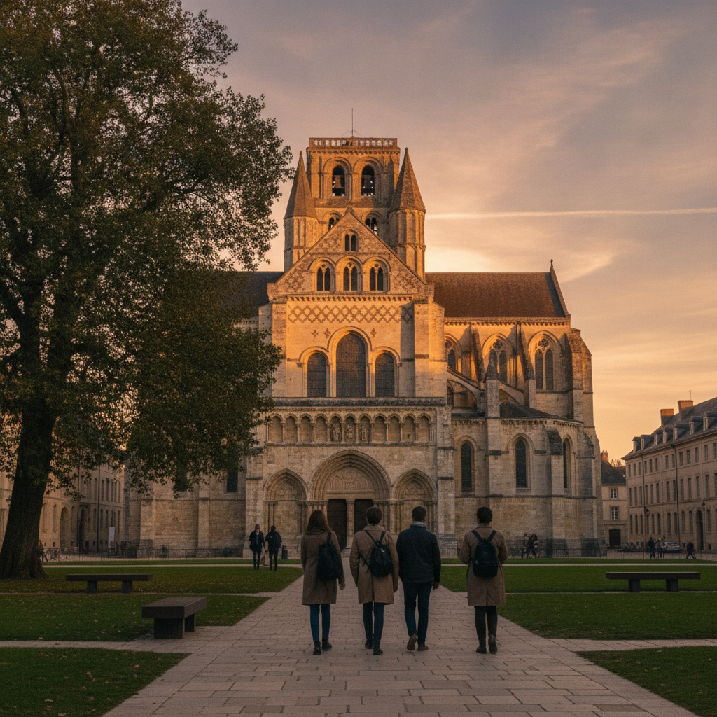 Abbaye aux Hommes à Caen, lumière du coucher de soleil