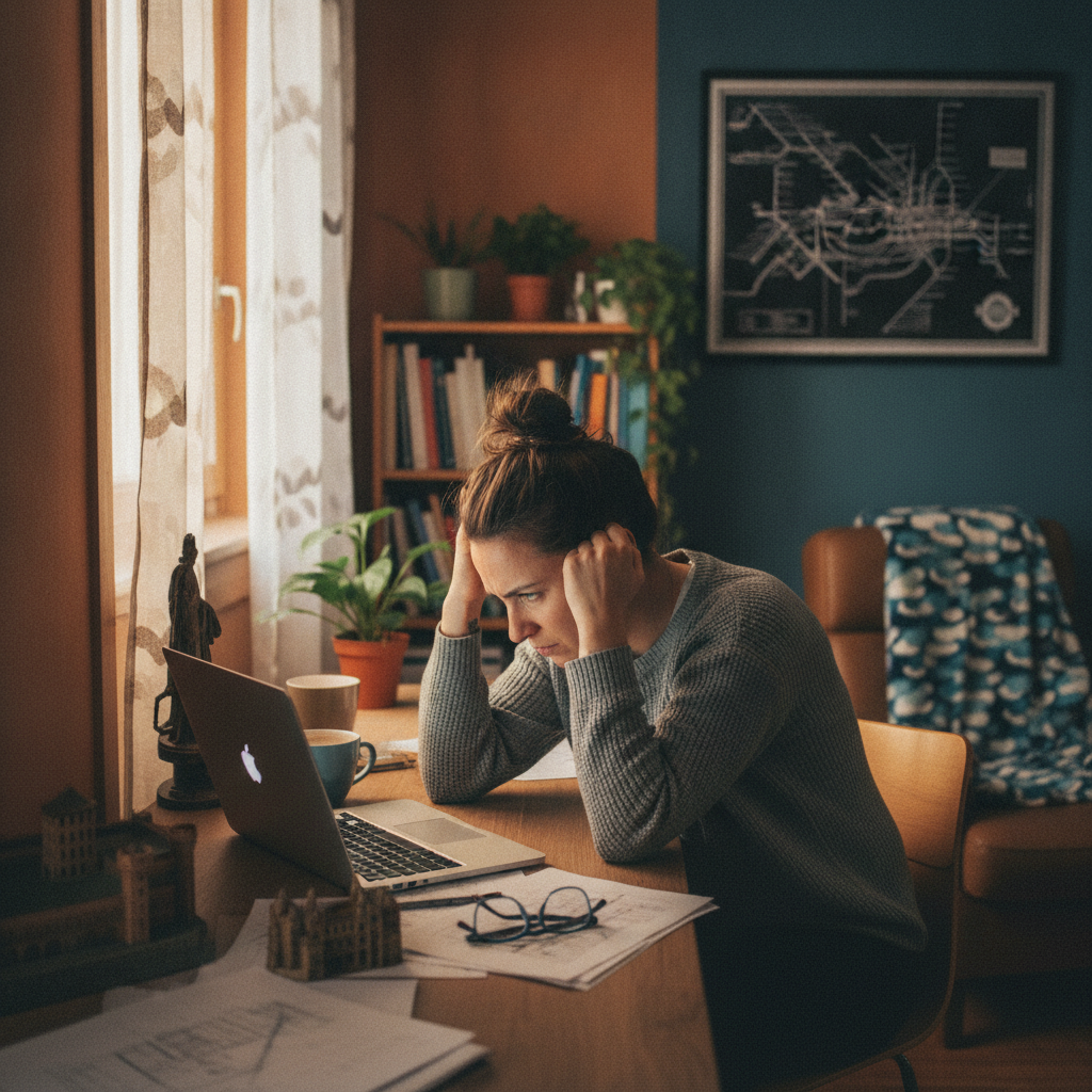 Une personne frustrée étudiant son site web à Caen.