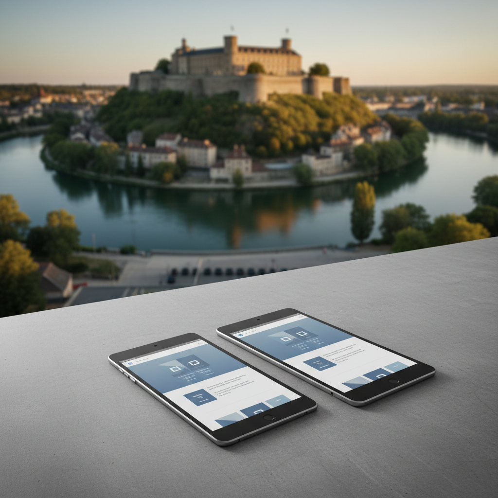 Site web moderne sur tablette et smartphone, Citadelle de Besançon en arrière-plan.
