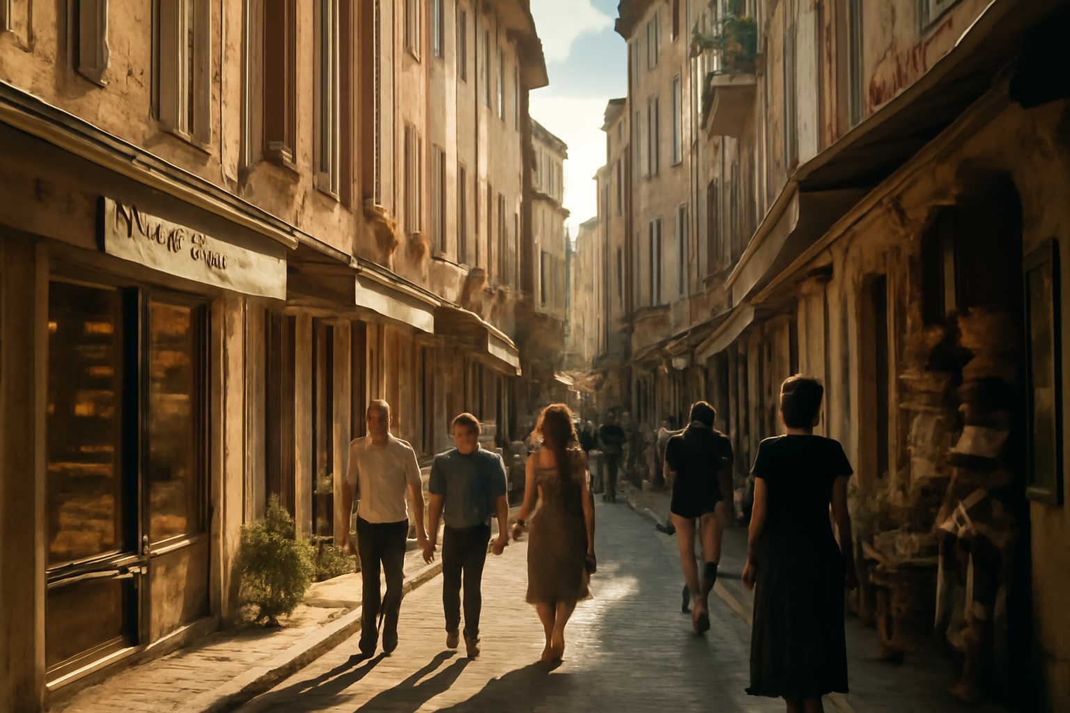 Ruelle animée du vieil Antibes avec commerces locaux.