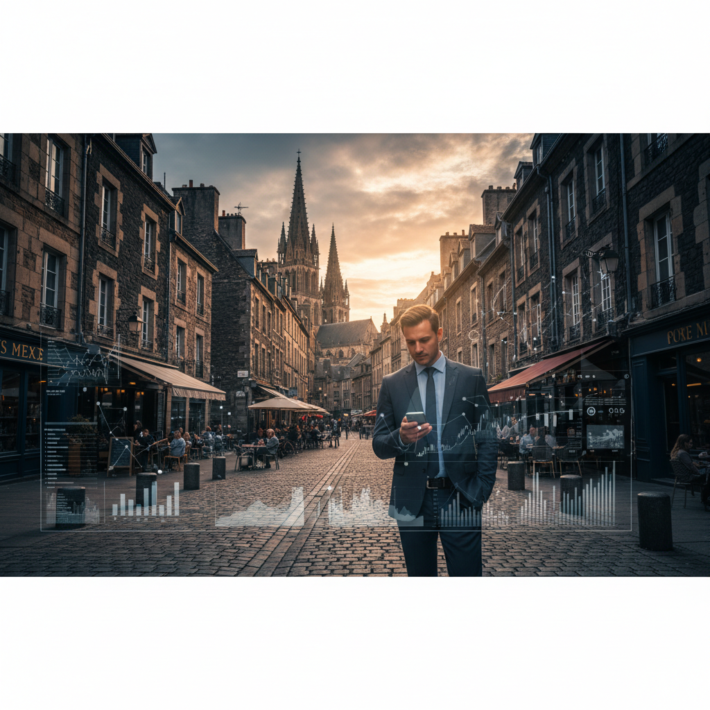 Ruelle historique animée de Clermont-Ferrand avec vue sur la Cathédrale.