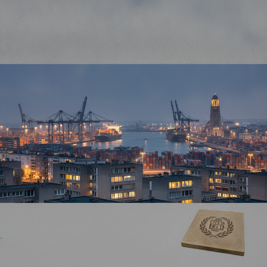 Vue portuaire et l'architecture Perret du Havre en Normandie.