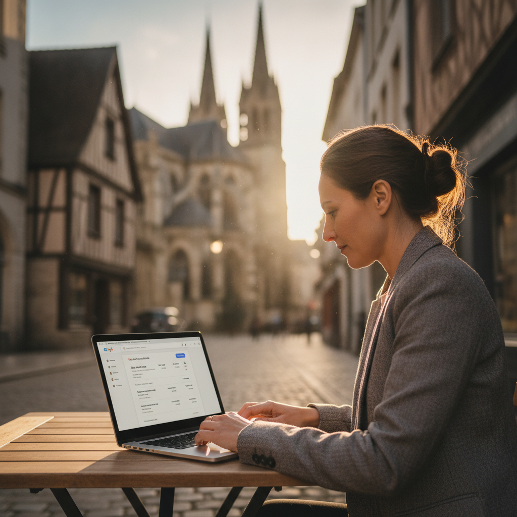 Propriétaire de TPE au Mans optimisant sa fiche Google Business Profile en ligne.