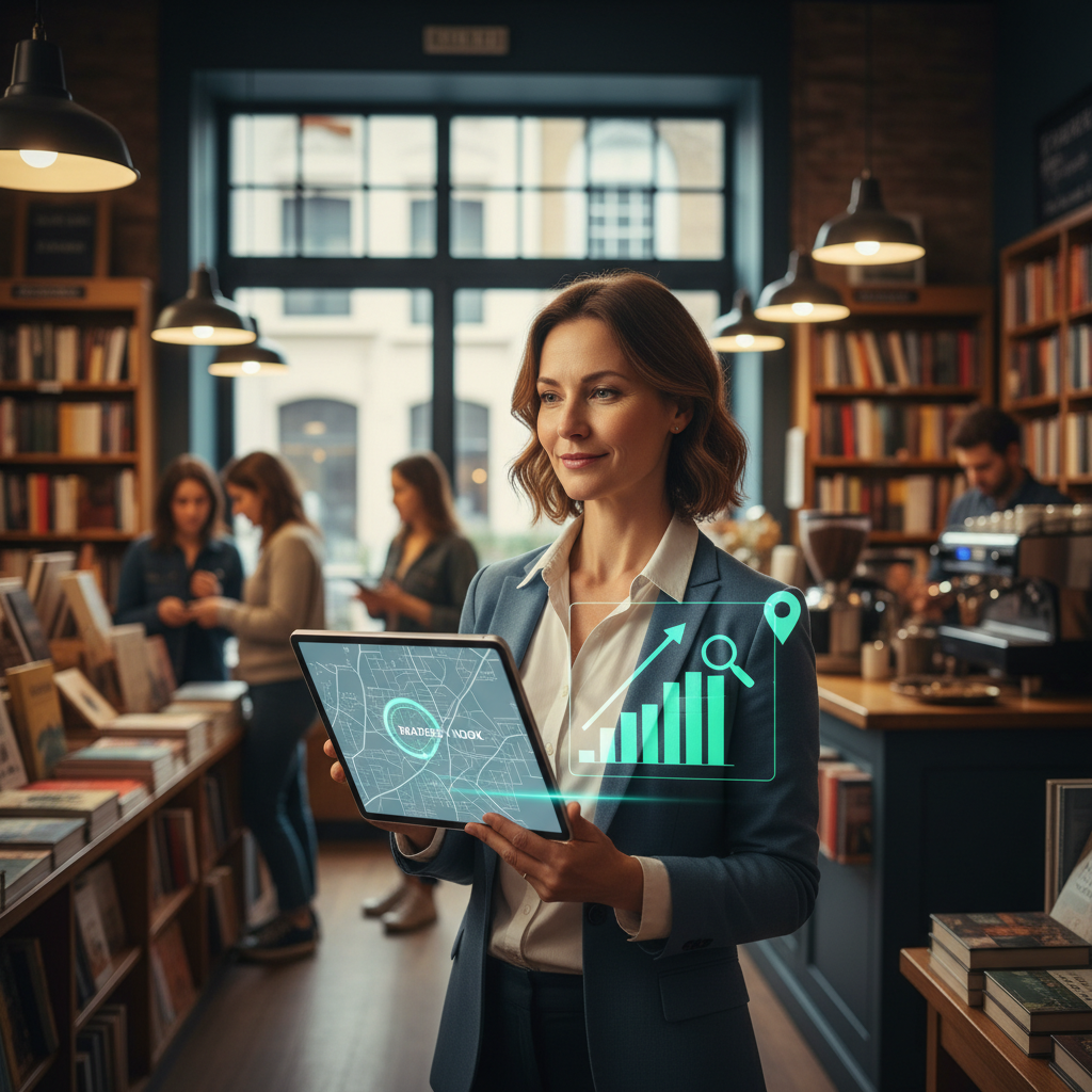 Entrepreneur consultant examine une carte optimisée de son entreprise sur une tablette.