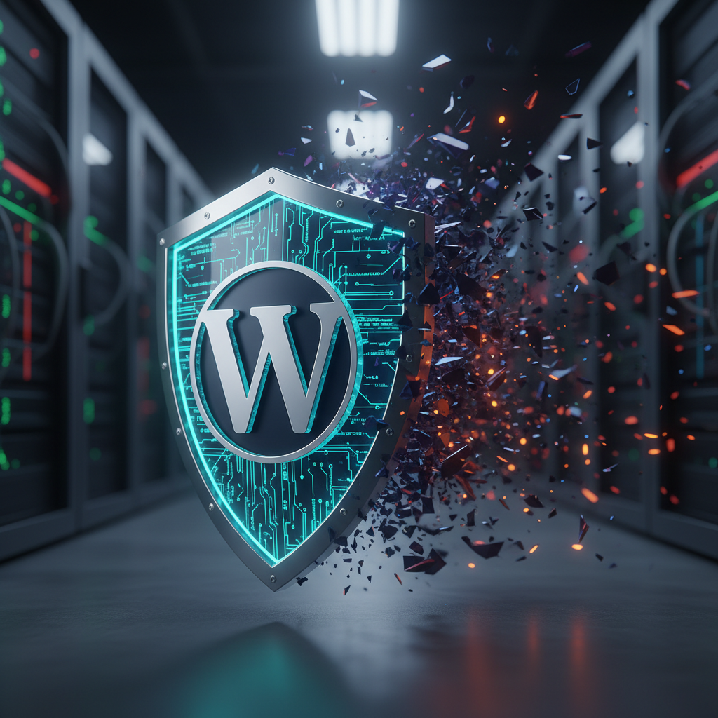Un bouclier numérique protégeant un logo WordPress des menaces cybernétiques.
