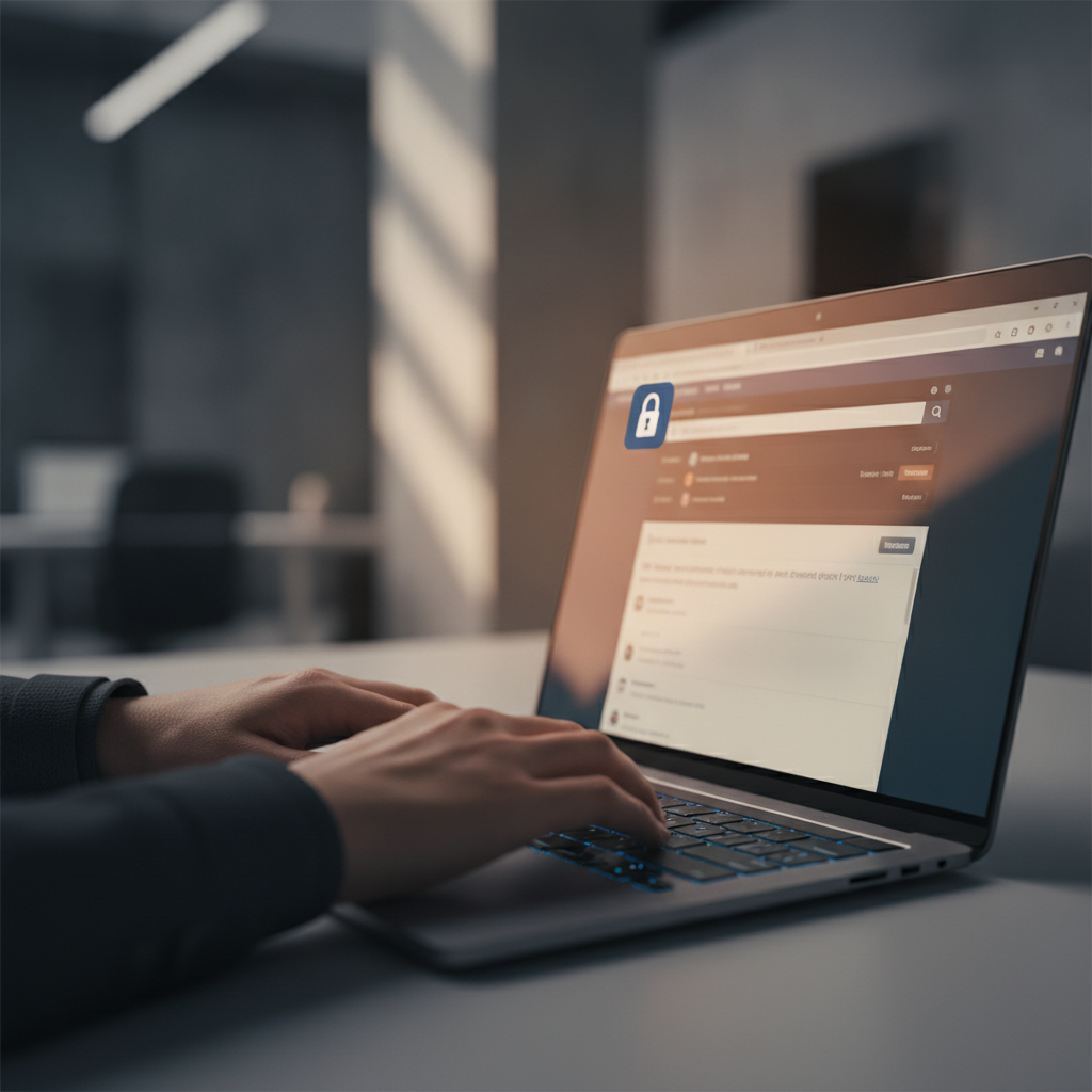 Main tapant sur un clavier d'ordinateur portable sécurisé WordPress.