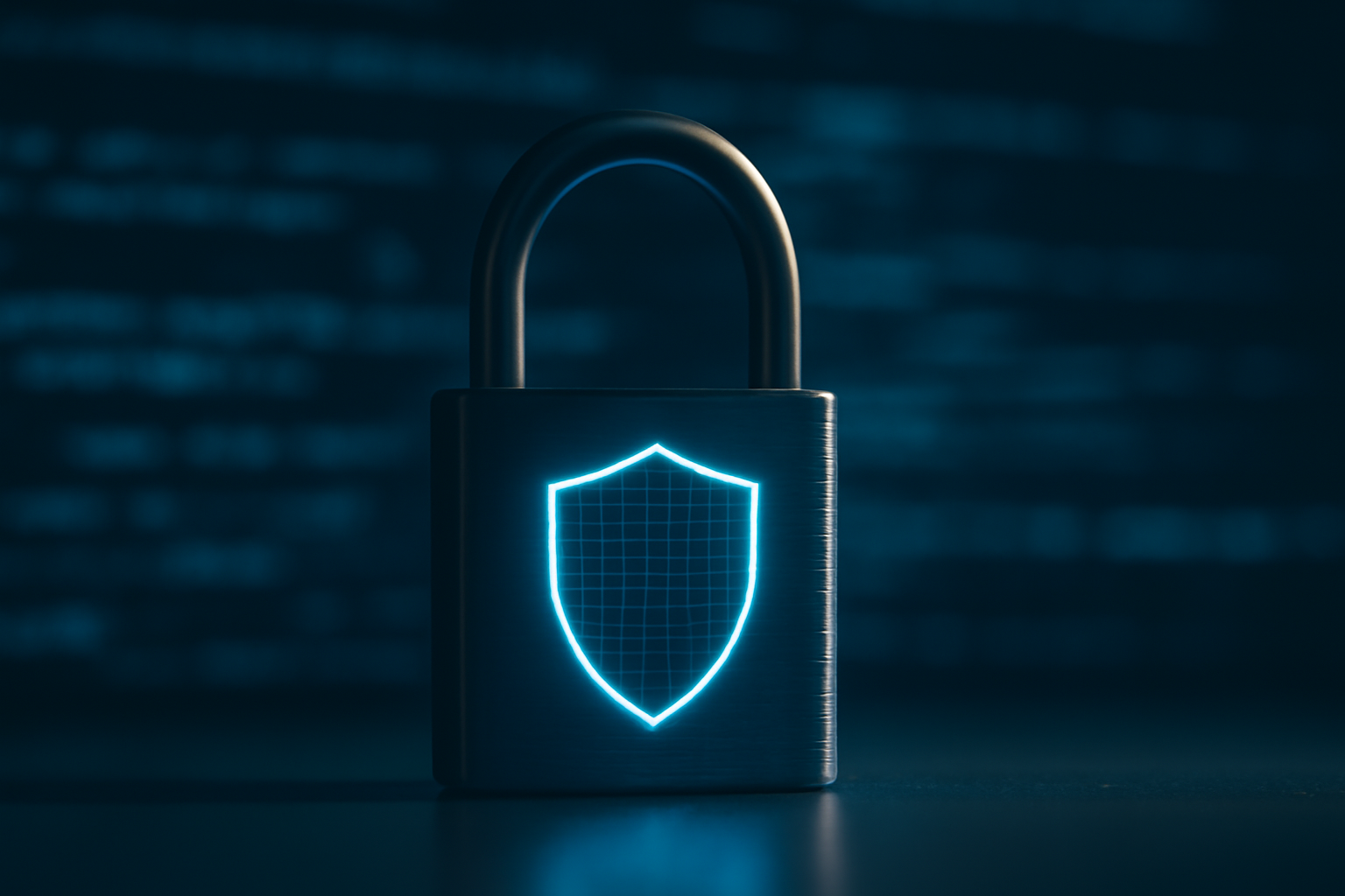 Cadenas numérique avec bouclier brillant sur fond de code.